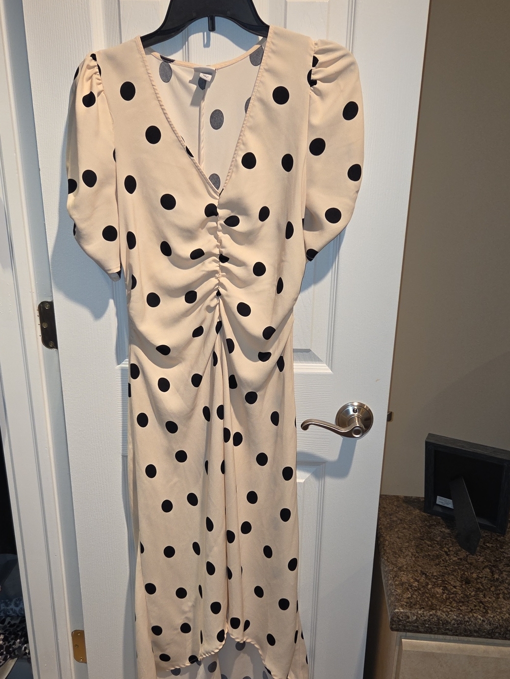 a new day  Polka Dot Ruched Hi-Low Midi Dress